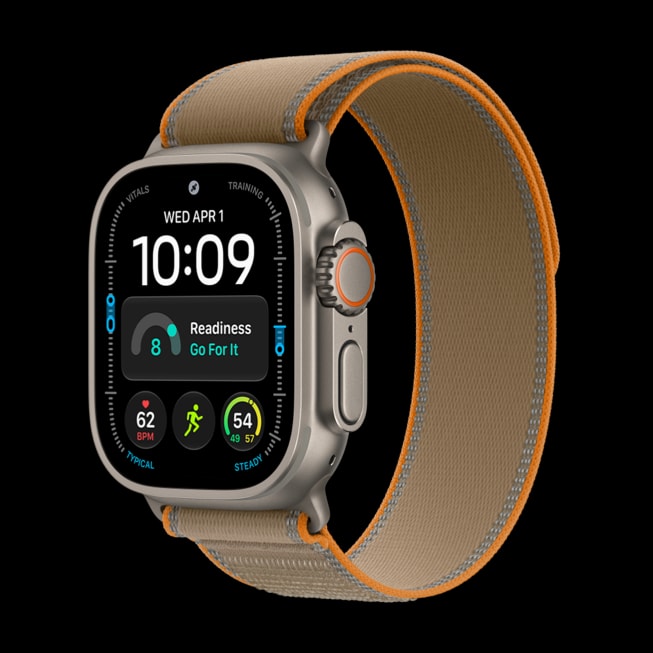 Apple Watch Ultra 4 in natural titanium with Trail Loop, official product photo