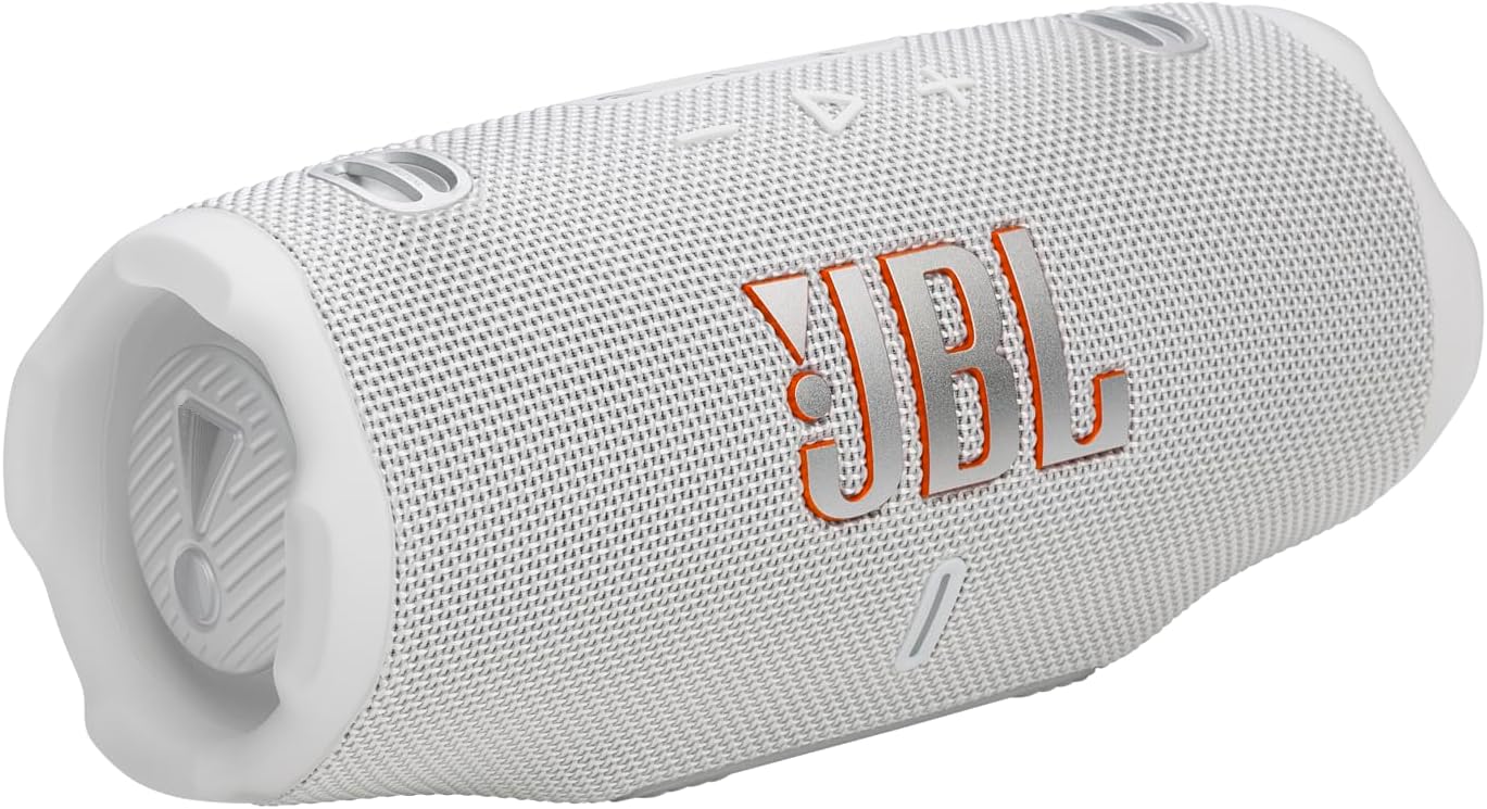 JBL Charge 6 portable speaker in white, Amazon product photo